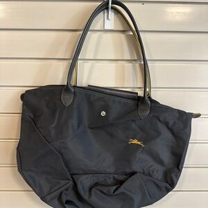 Longchamp Le Pliage Tote Bag - Nylon. Grey bag with yellow accents.